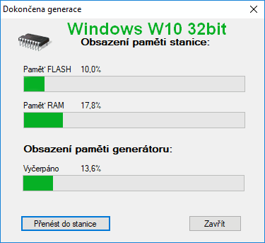 Ukazatel obsazení paměti generátoru Windows W10 32bit