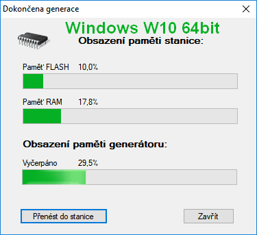 Ukazatel obsazení paměti generátoru Windows W10 64bit